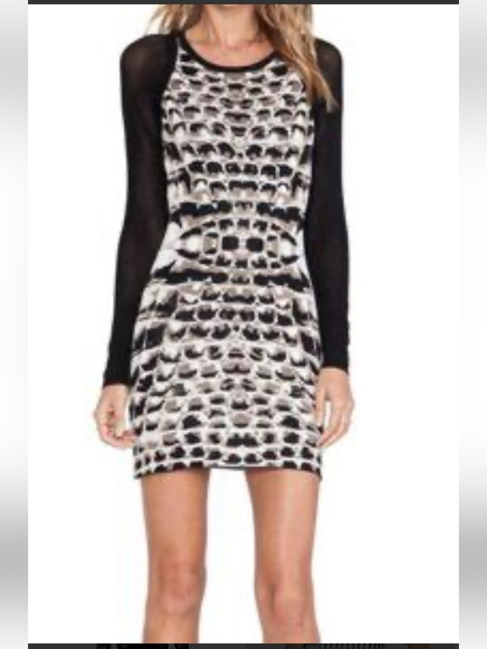 Parker Hartley Knit Black and White Graphic Long-Sleeve Mini Dress